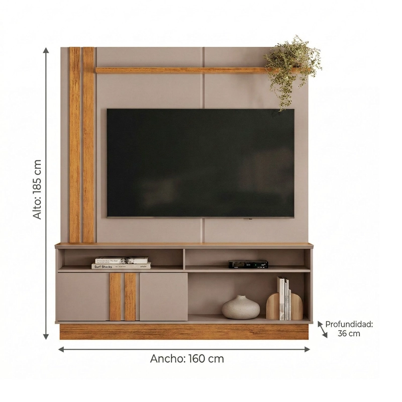 ESTANTE TV FORTALEZA HASTA 60 PULGADAS 160X180X36 CM GRIS - 4