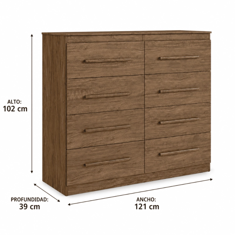Cómoda Cajonera Arizona Plus 8 Cajones Café Correderas Metálicas 102x121x39 - 5