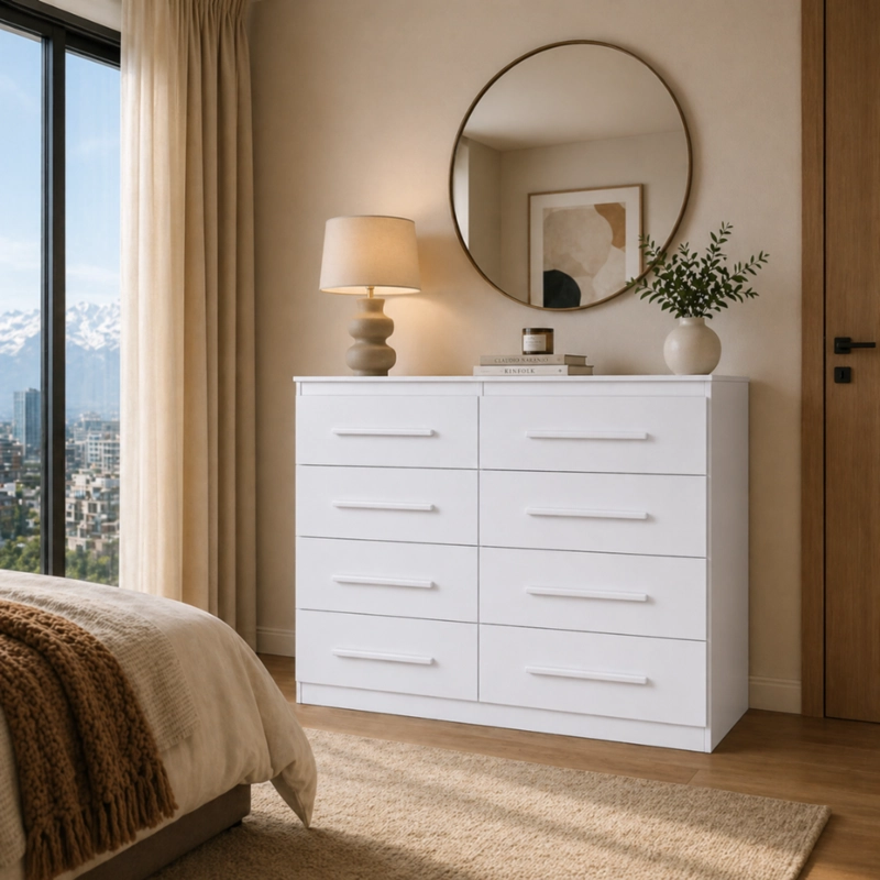 Cómoda Cajonera Arizona Plus 8 Cajones 102x121x39 cm Blanca Correderas Metálicas - 1