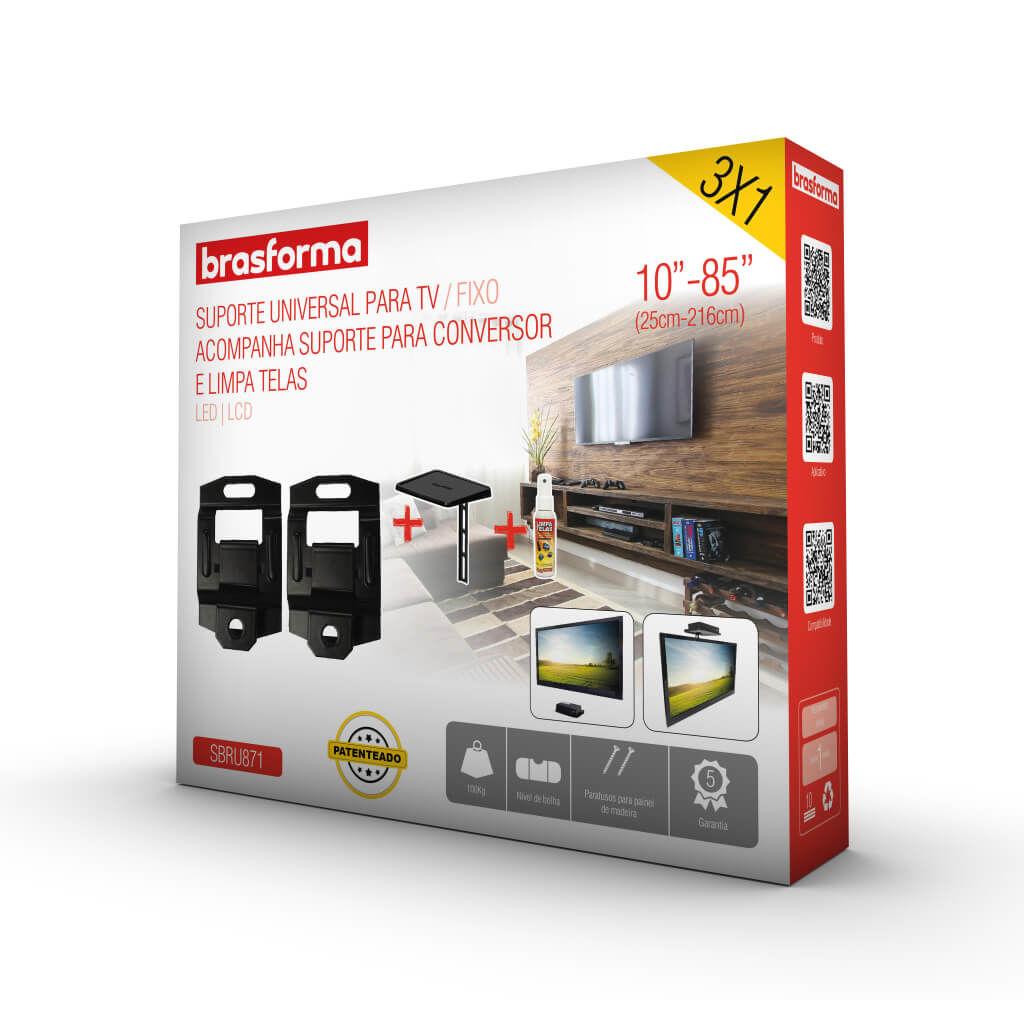 SOPORTE TV SBRU851 UNIVERSAL 10'' A 85'' + SOPORTE DECO 100KG NEGRO BRASFORMA - 5