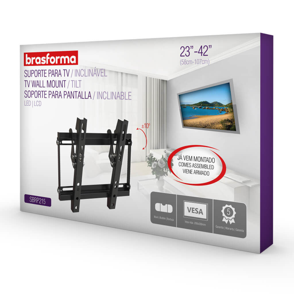 SOPORTE TV SBRP215 ULTRA SLIM INCLINABLE 23'' A 42'' 35 KILOS NEGRO BRASFORMA - 4