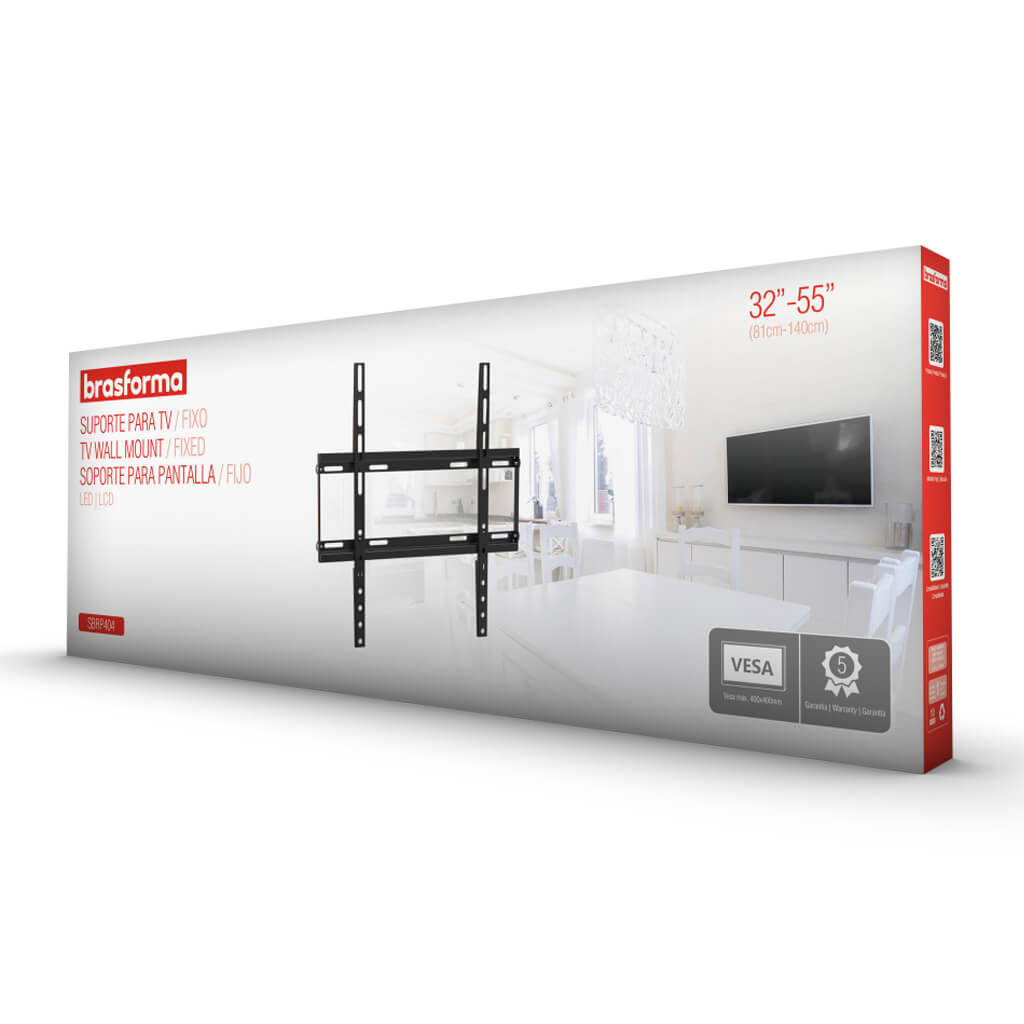 SOPORTE TV SBRP404 FIJO ULTRA SLIM TV 32'' A 55'' TABIQUE O MURO NEGRO BRASFORMA - 5