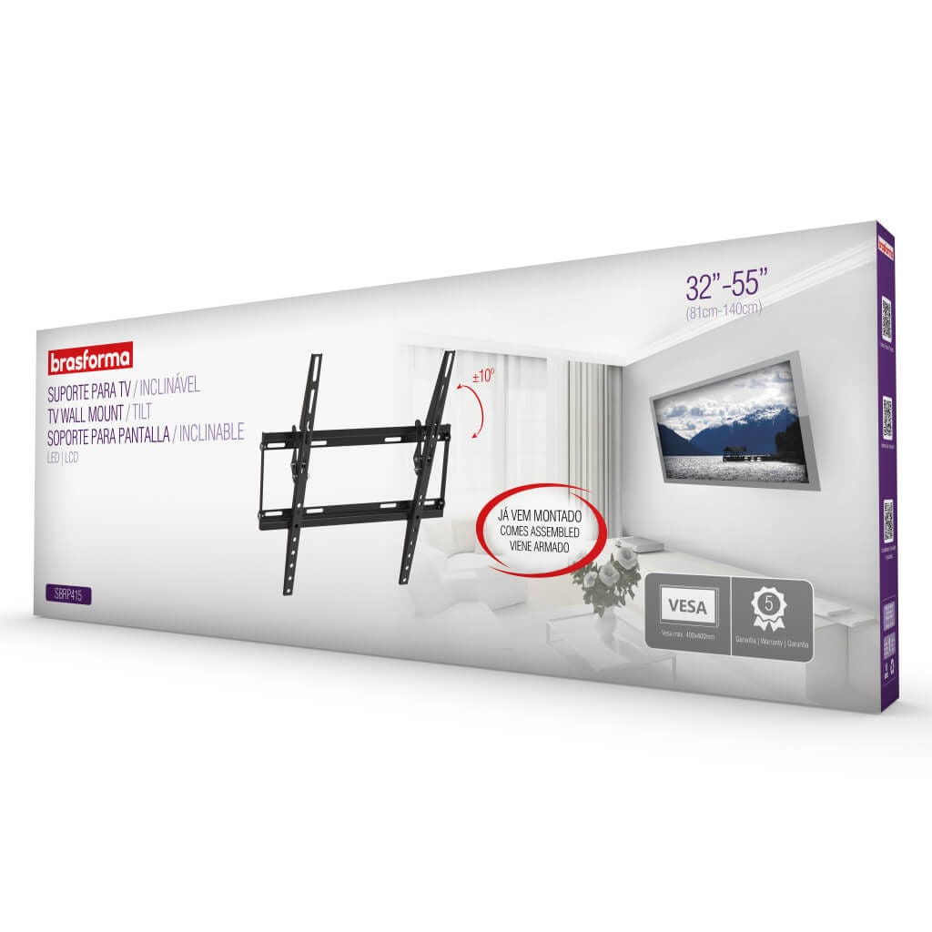 SOPORTE TV SBRP415 ULTRA SLIM INCLINABLE 32'' A 55'' 35KG NEGRO BRASFORMA - 3