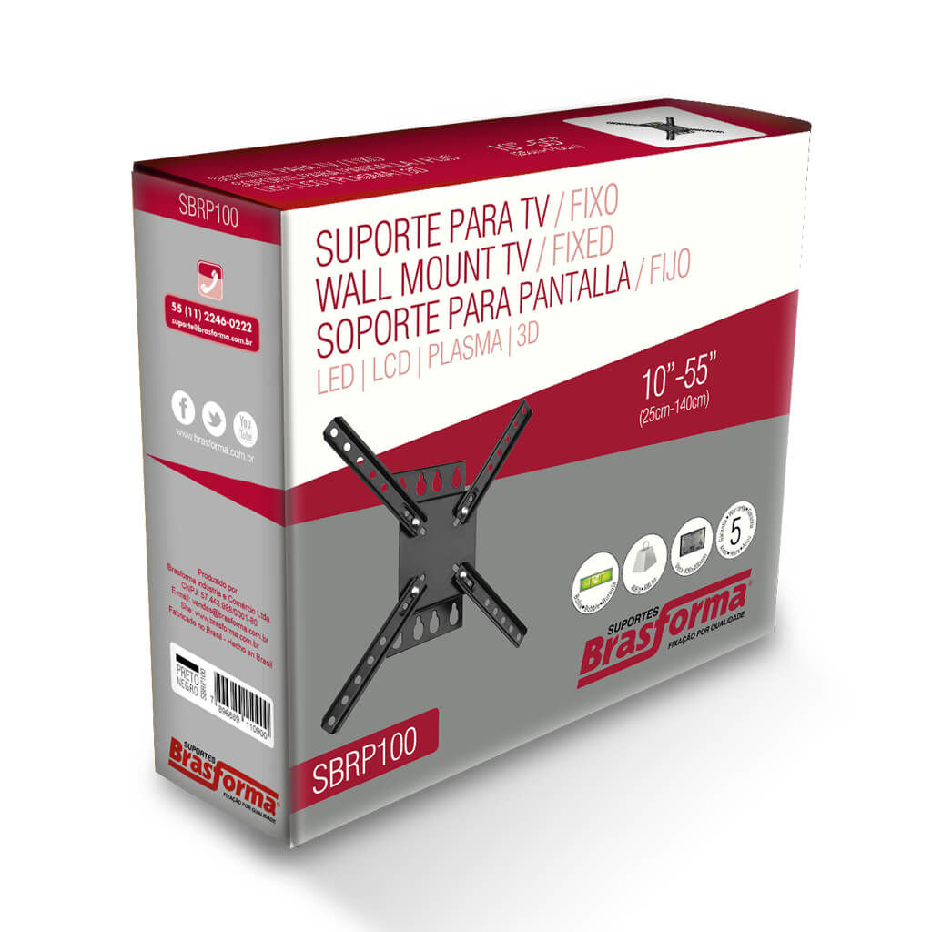 SOPORTE TV SBRP130B FIJO PARA TV 10'' A 55'' VESA MAXIMA 400X400 NEGRO BRASFORMA - 3