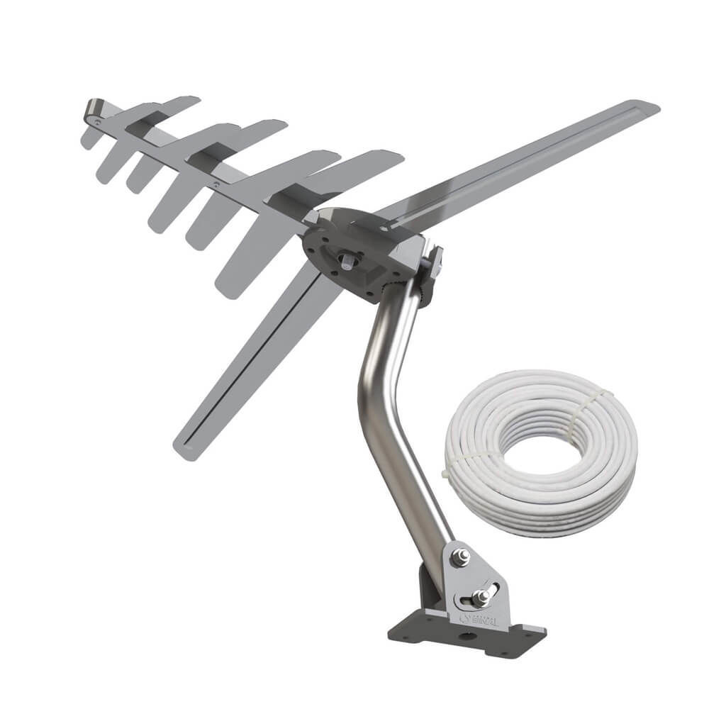 ANTENA BRASFORMA SHD8100K EXT 4 EN 1 VHF FM UHF HD 6DBI +16 M COAXIAL REGALO - 1