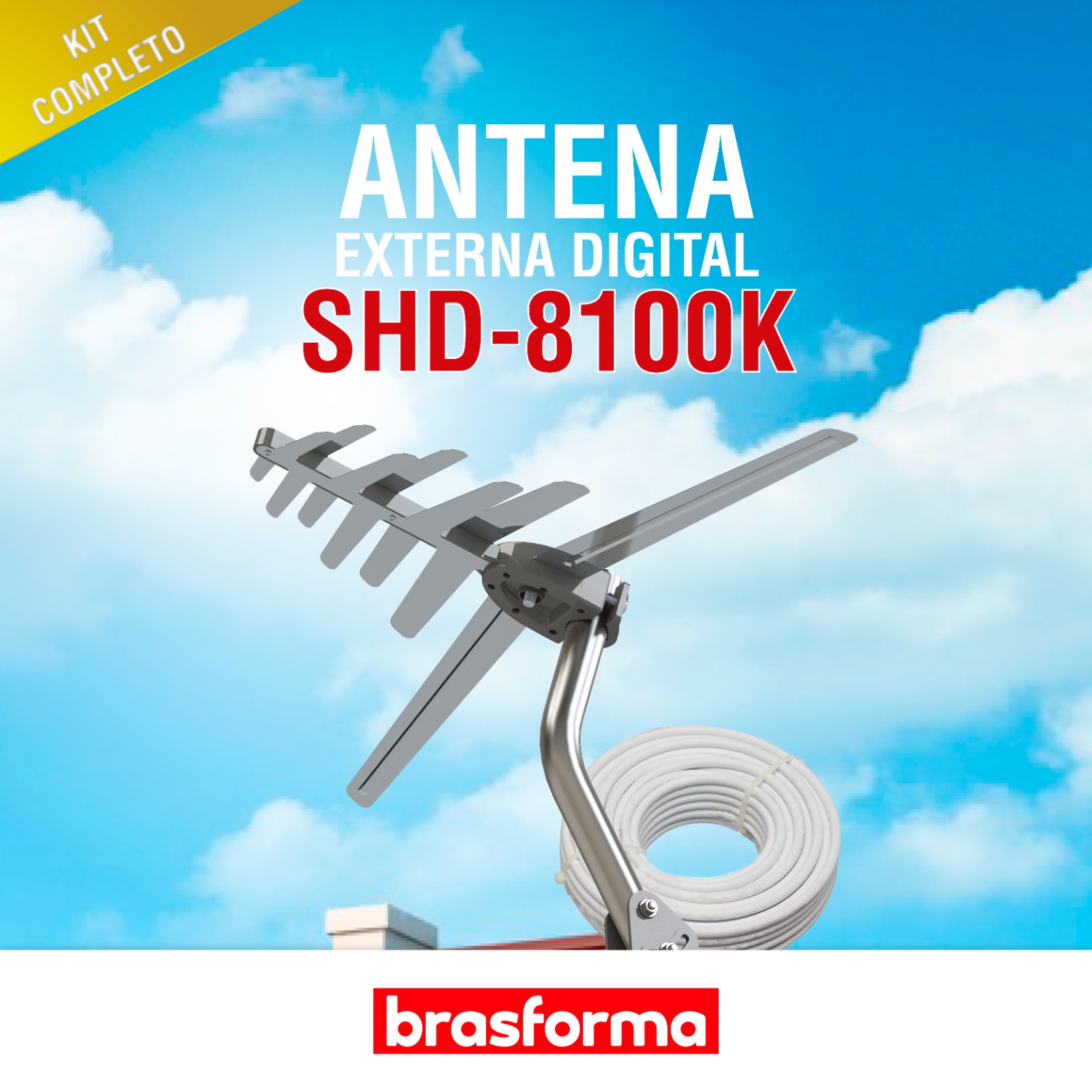 ANTENA BRASFORMA SHD8100K EXT 4 EN 1 VHF FM UHF HD 6DBI +16 M COAXIAL REGALO - 5