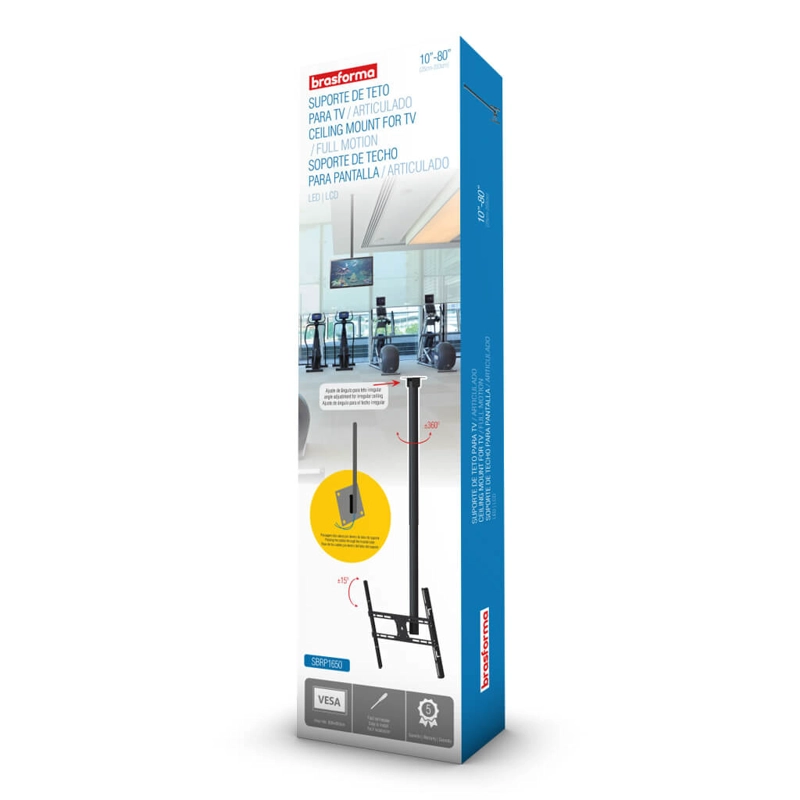SOPORTE TV SBRP1650 TECHO 10” A 80'' 30KG 360° 4 MOV. NEGRO BRASFORMA - 4