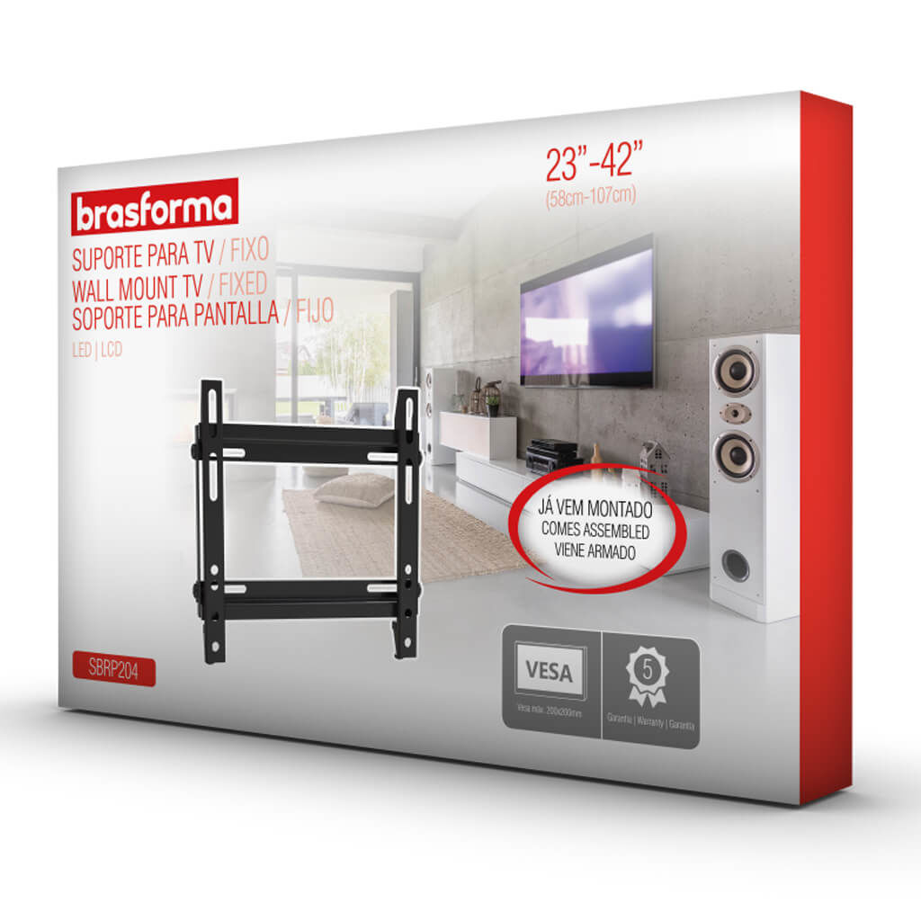SOPORTE TV SBRP204 FIJO ULTRA SLIM 23'' A 42'' 35KG NEGRO BRASFORMA - 5