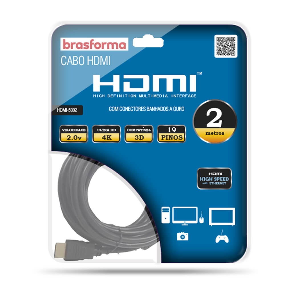 CABLE HDMI / HDMI BRASFORMA 4K 2METROS 2.0V 3D READY ARC HDR - 1