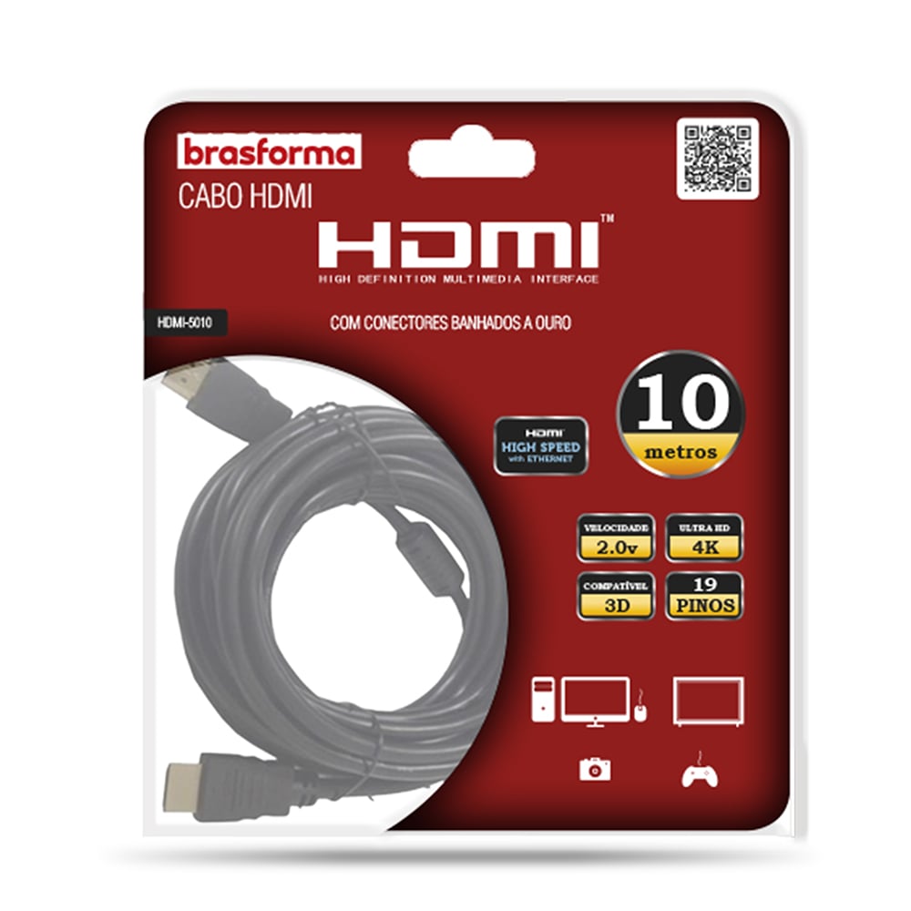 BRASFORMA CABLE HDMI / HDMI BRASFORMA 4K 10MTS 2.0V 3D READY ARC HDR
