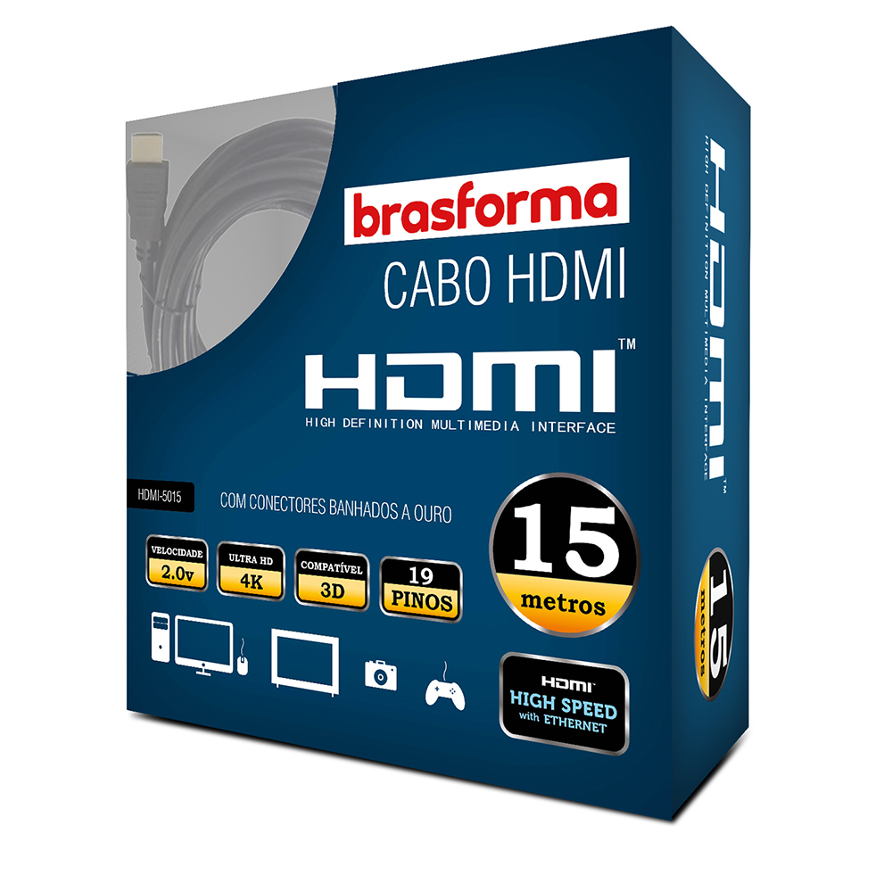 CABLE HDMI / HDMI BRASFORMA 4K 15 METROS 2.0V 3D READY ARC HDR - 1