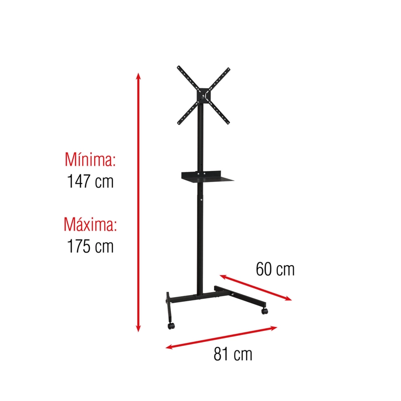Pedestal para TV 10" a 60" - 25kg - Inclinable c/ruedas SBRR11  BRASFORMA - 5