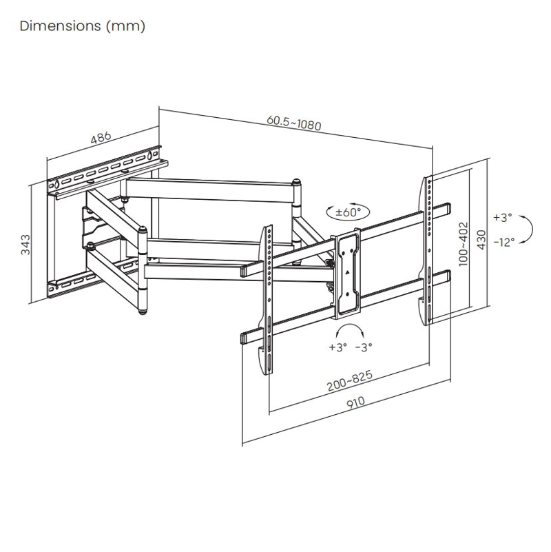 Soporte para TV con doble Brazo  - 1.08m  43" a 90"  60kg - sbrp84-486XL  Brasforma - 6