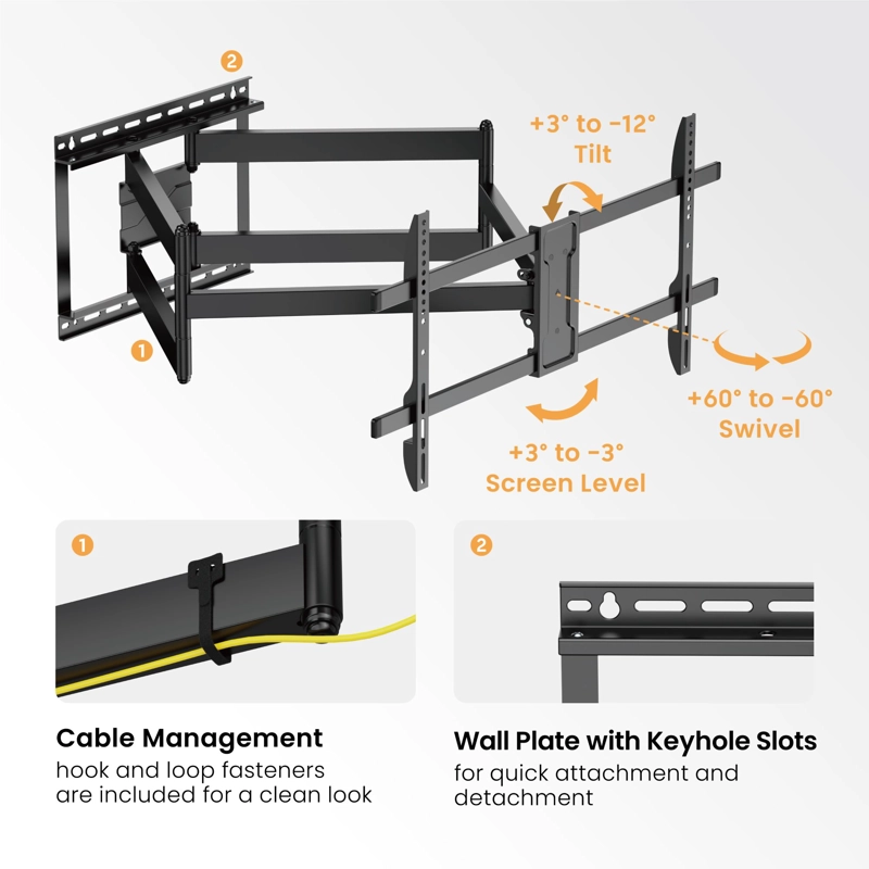 Soporte para TV con doble Brazo  - 1.08m  43" a 90"  60kg - sbrp84-486XL  Brasforma - 10