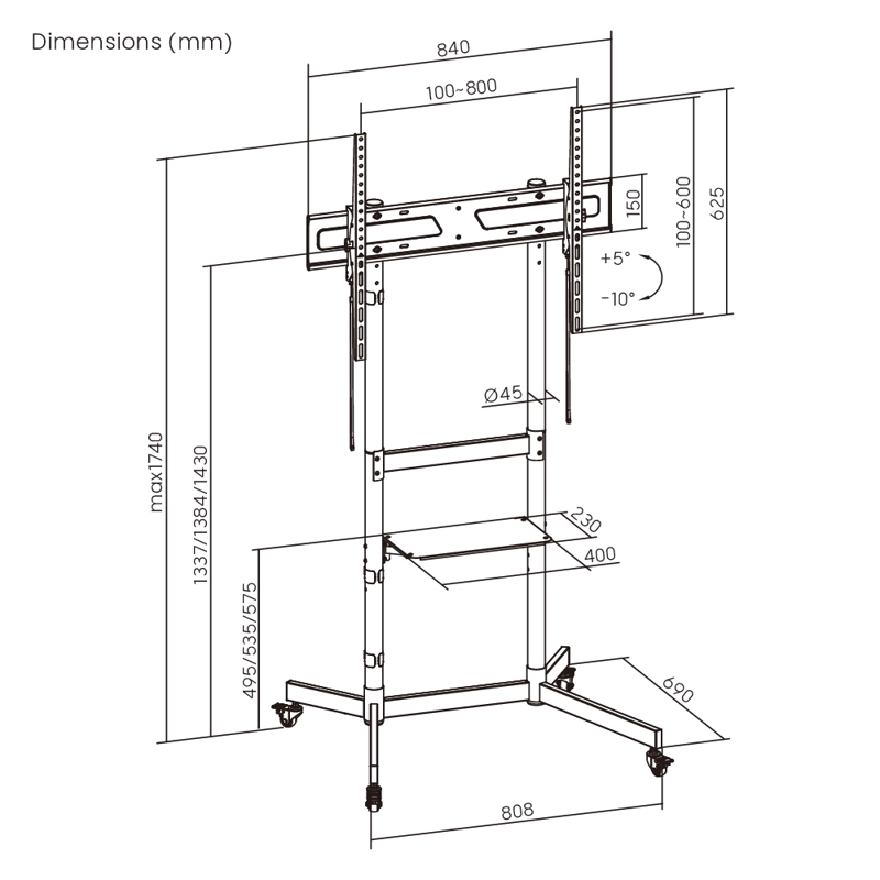 PEDESTAL DE TV PARA 55' A 100'  70KG INCLINABLE Y AJUSTABLE - SBRCR1044 BRASFORMA - 12