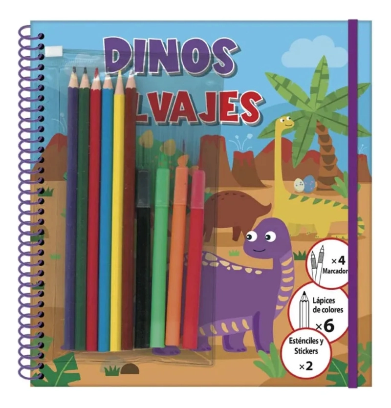 DINOS SALVAJES LIBRO PARA COLOREAR CON LAPICES Y STICKERS - 1