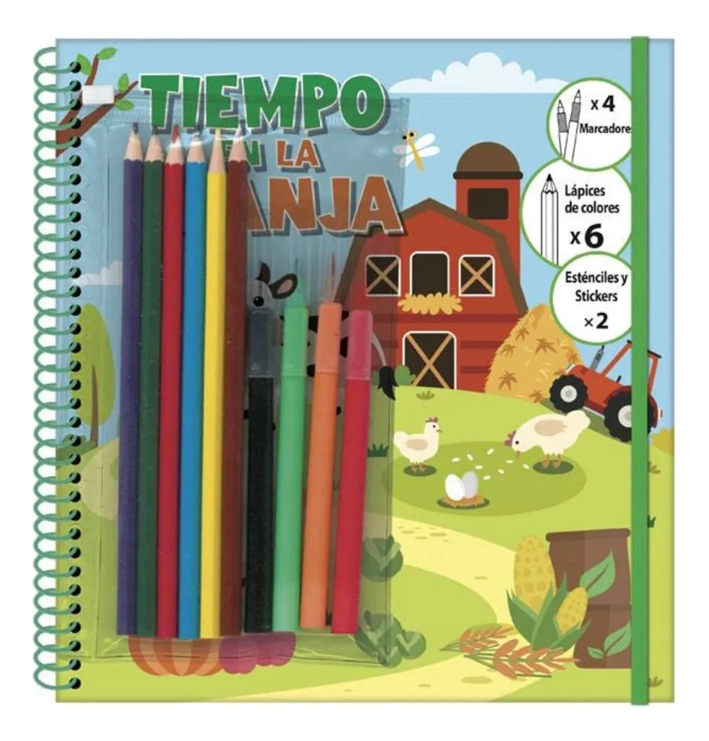 TIEMPO EN LA GRANJA LIBRO PARA COLOREAR LAPICES Y STICKERS - 1