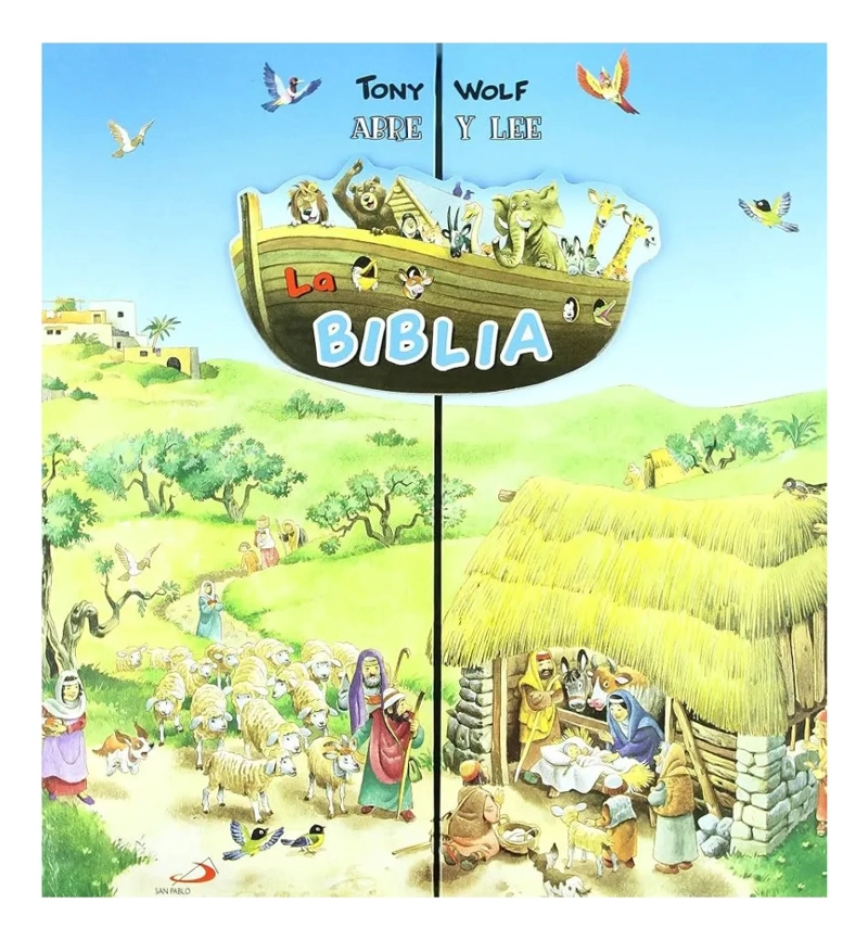 BIBLIA INFANTIL ABRE Y LEE CON 12 LIBROS DE CARTON TONY WOLF - 1