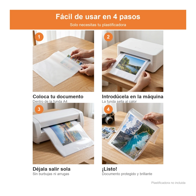 PACK 100 MICAS LAMINAS A4 PLASTIFICADORA TERMOLAMINADO 100 MICRAS ALTA TRANSPARENCIA - 2