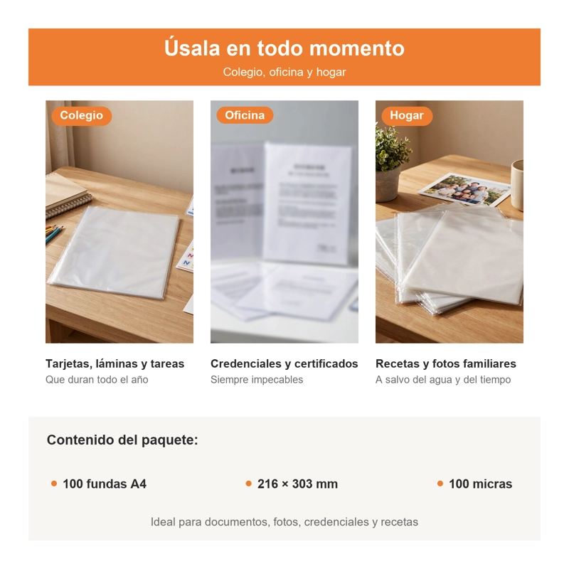 PACK 100 MICAS LAMINAS A4 PLASTIFICADORA TERMOLAMINADO 100 MICRAS ALTA TRANSPARENCIA - 3