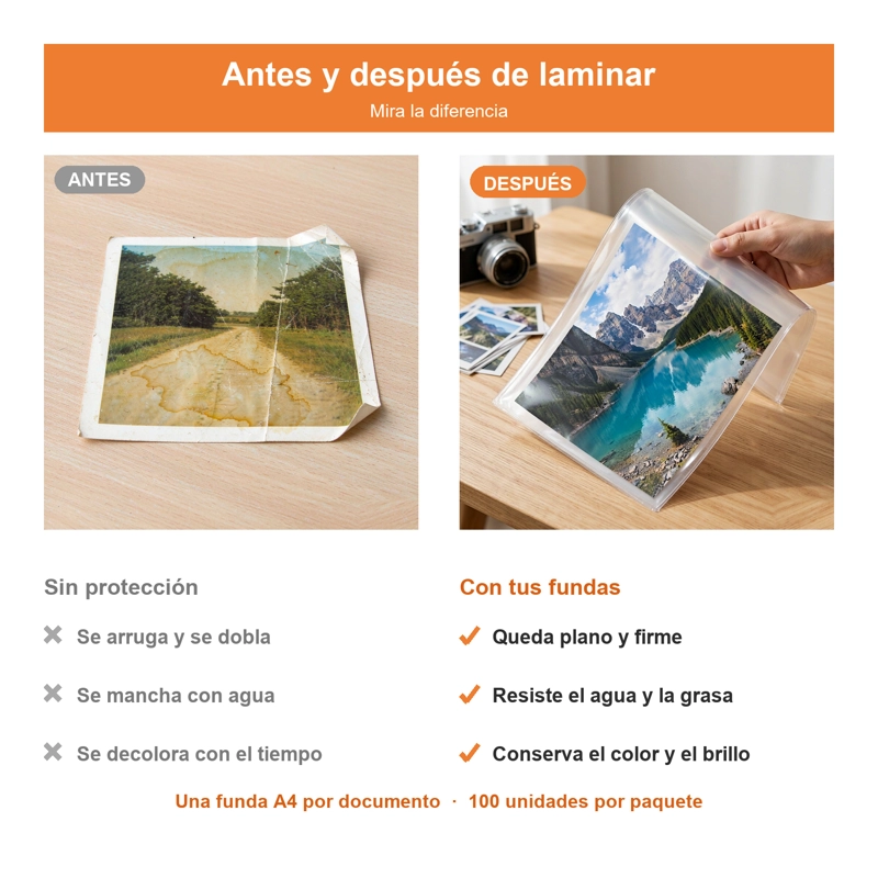 PACK 100 MICAS LAMINAS A4 PLASTIFICADORA TERMOLAMINADO 100 MICRAS ALTA TRANSPARENCIA - 4