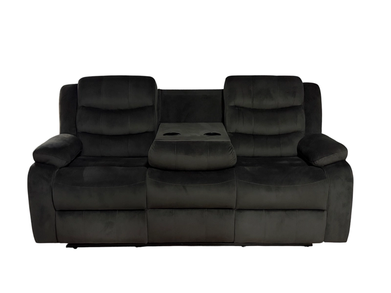 SOFA RECLINABLE RELAXLINE 3 CUERPOS CHOCOLATE OSCURO/POSA VASO FELPA - 2