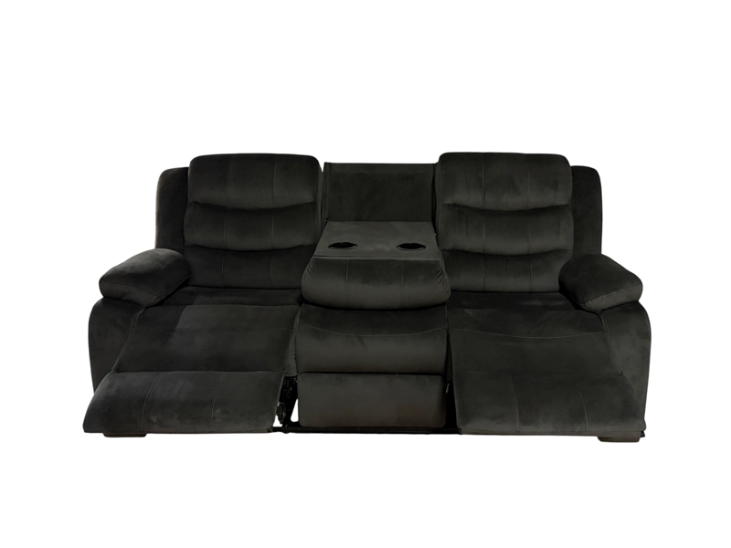 SOFA RECLINABLE RELAXLINE 3 CUERPOS CHOCOLATE OSCURO/POSA VASO FELPA - 5