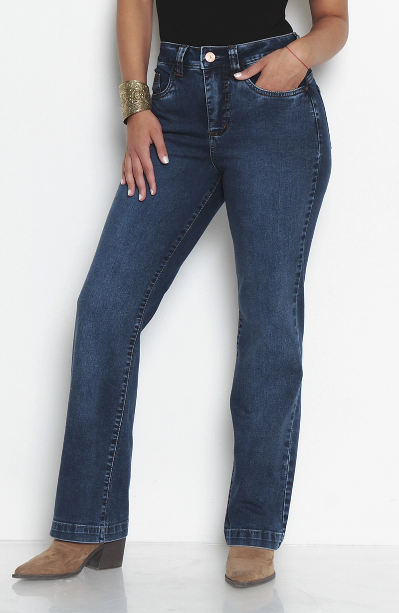 JEANS MUJER RECTO TIRO ALTO PUSH IN PUSH UP PRETINA BASICA UN BOTON - 1