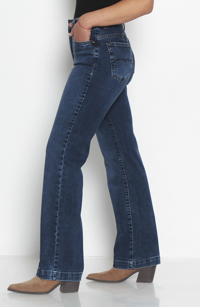 JEANS MUJER RECTO TIRO ALTO PUSH IN PUSH UP PRETINA BASICA UN BOTON - 2