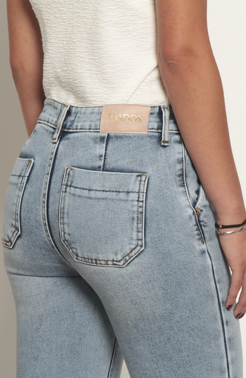 JEANS MUJER FLARE ALFORZA TIRO ALTO PRETINA BASICA 1 BOTON - 5
