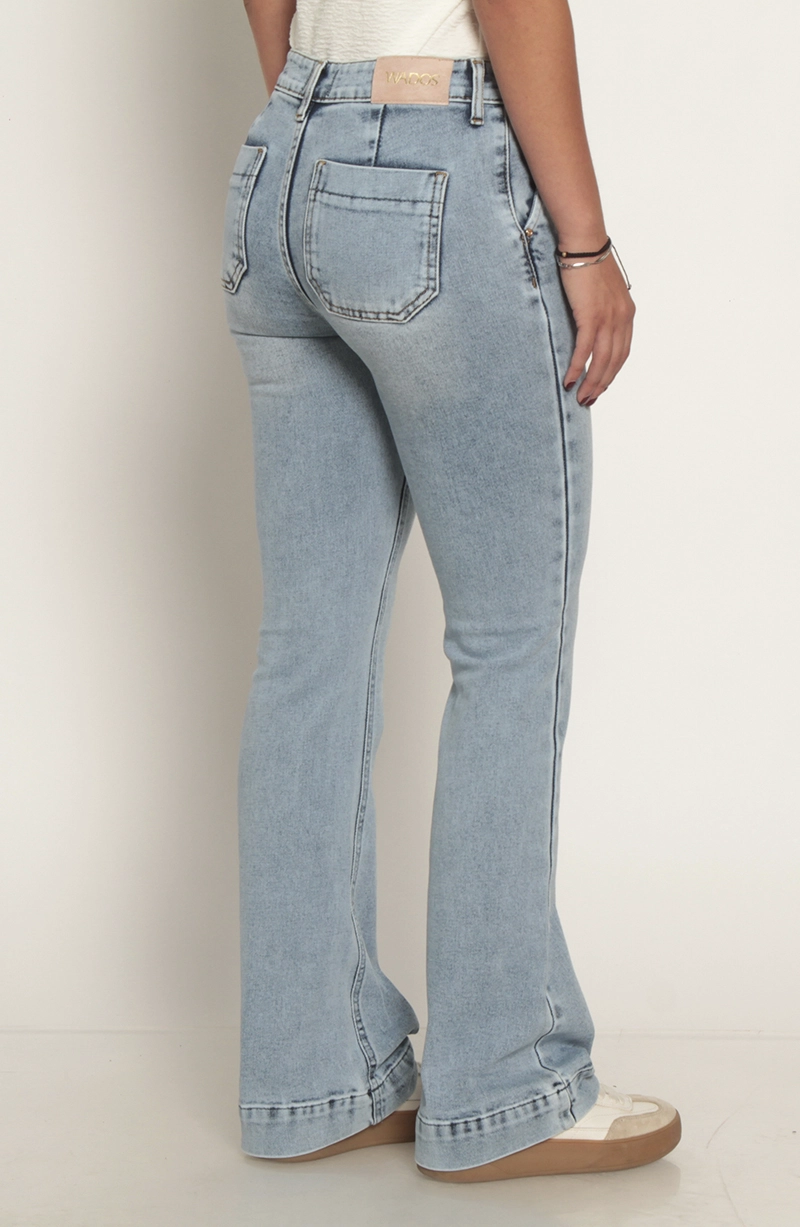 JEANS MUJER FLARE ALFORZA TIRO ALTO PRETINA BASICA 1 BOTON - 6