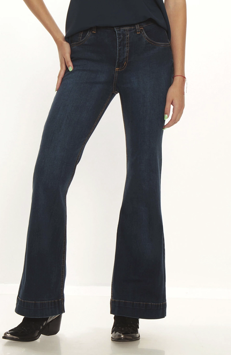 JEANS MUJER FLARE TIRO ALTO PRETINA BASICA 1 BOTON - 1