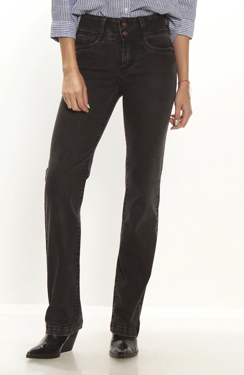 JEANS MUJER TIRO ALTO RECTO  PRETINA ALTA DOS BOTONES - 1