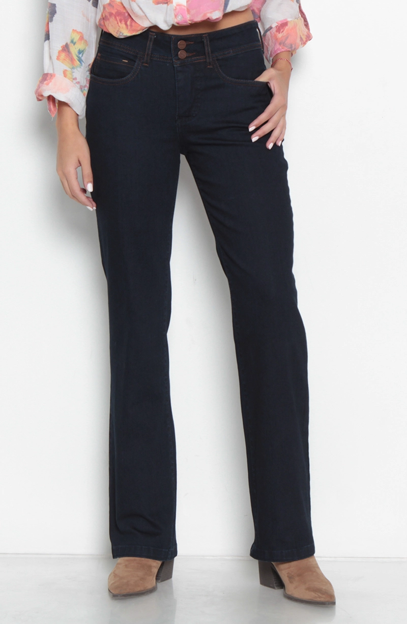 JEANS MUJER RECTO TIRO ALTO PUSH IN PUSH UP PRETINA MEDIA 2 BOTONES - 1