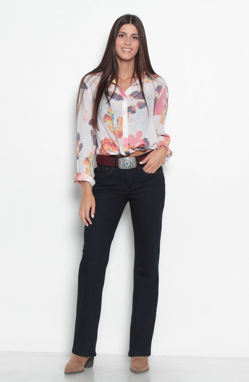 JEANS MUJER RECTO TIRO ALTO PUSH IN PUSH UP PRETINA MEDIA 2 BOTONES - 4