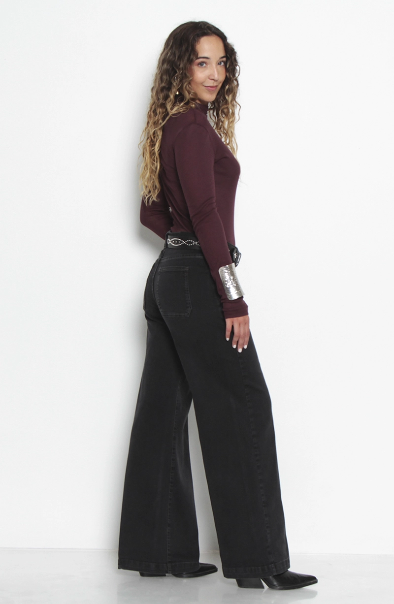 JEANS MUJER  WIDE CARGO TIRO MEDIO PRETINA BASICA UN BOTON - 8