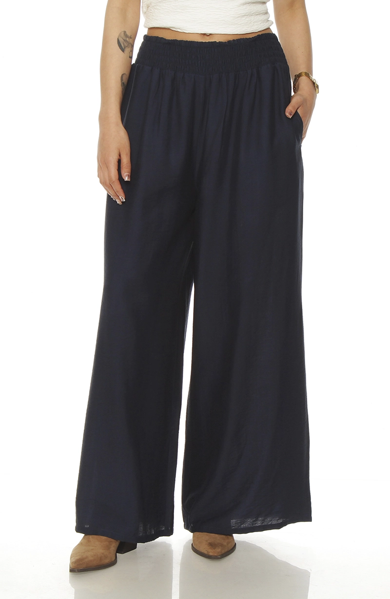 PANTALON WIDE LEG TIRO ALTO PRETINA ANCHA ELASTICADA - 1