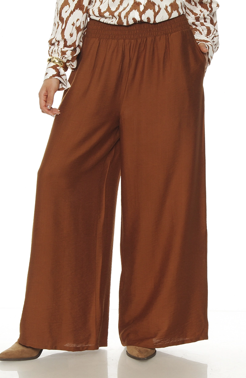 PANTALON WIDE LEG TIRO ALTO PRETINA ANCHA ELASTICADA - 1