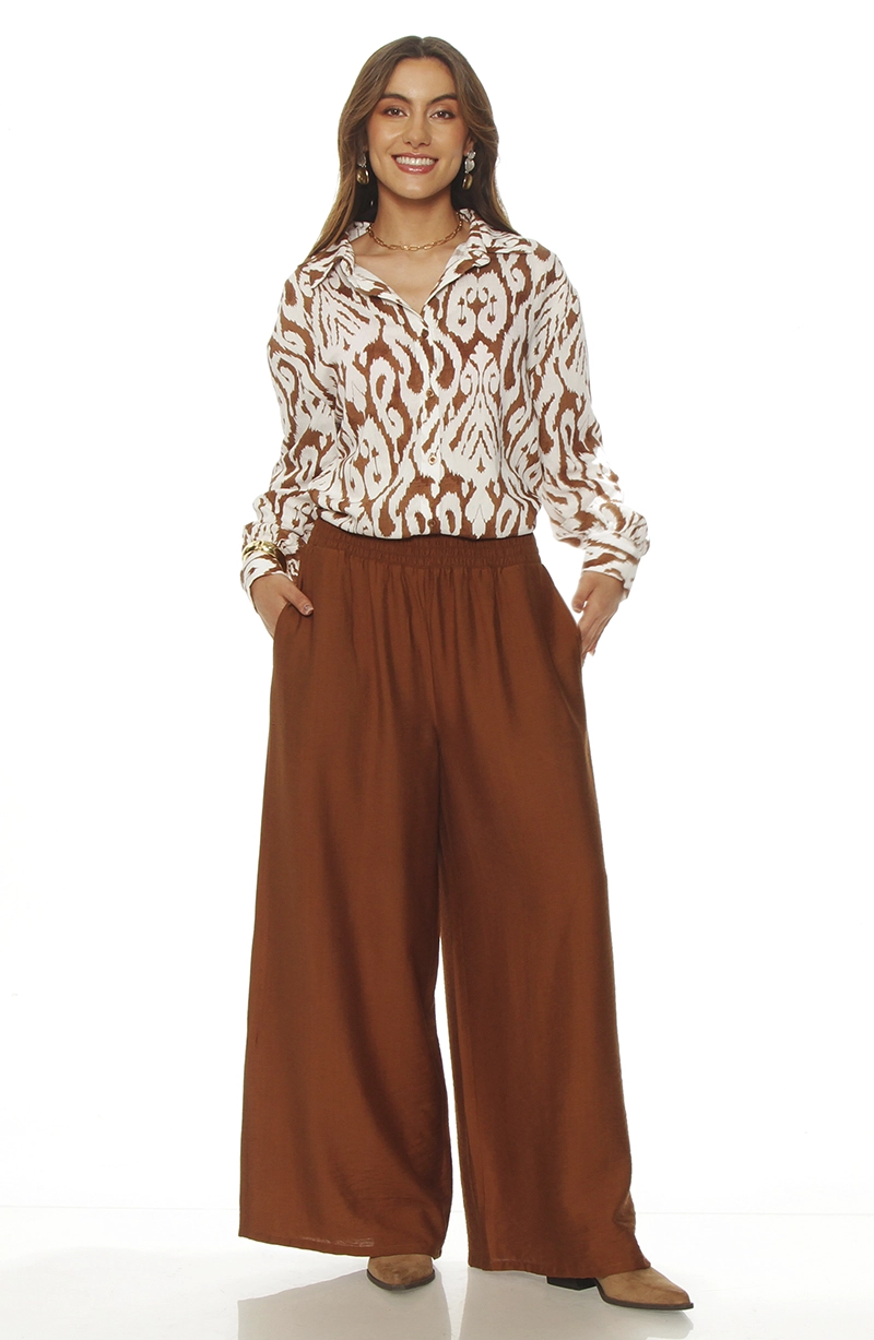 PANTALON WIDE LEG TIRO ALTO PRETINA ANCHA ELASTICADA - 3