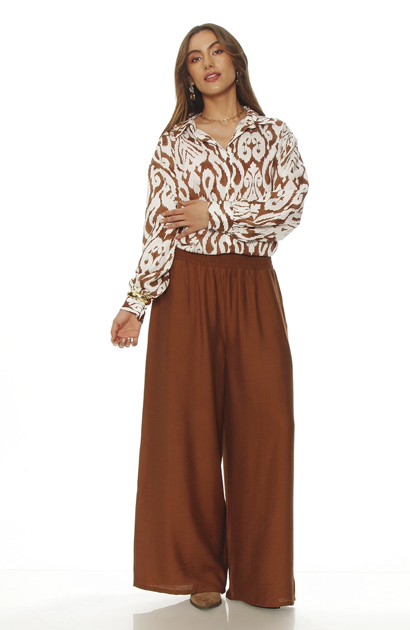 PANTALON WIDE LEG TIRO ALTO PRETINA ANCHA ELASTICADA - 4
