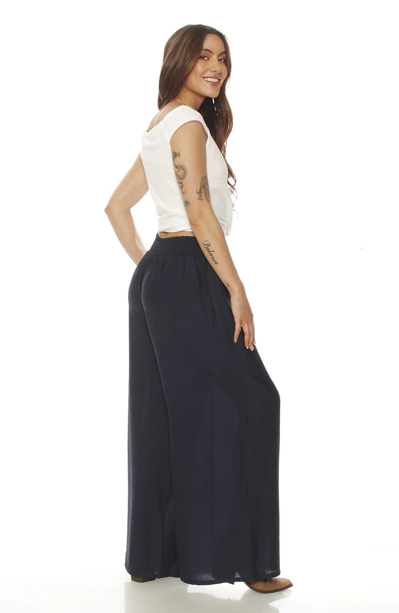 PANTALON WIDE LEG TIRO ALTO PRETINA ANCHA ELASTICADA - 6