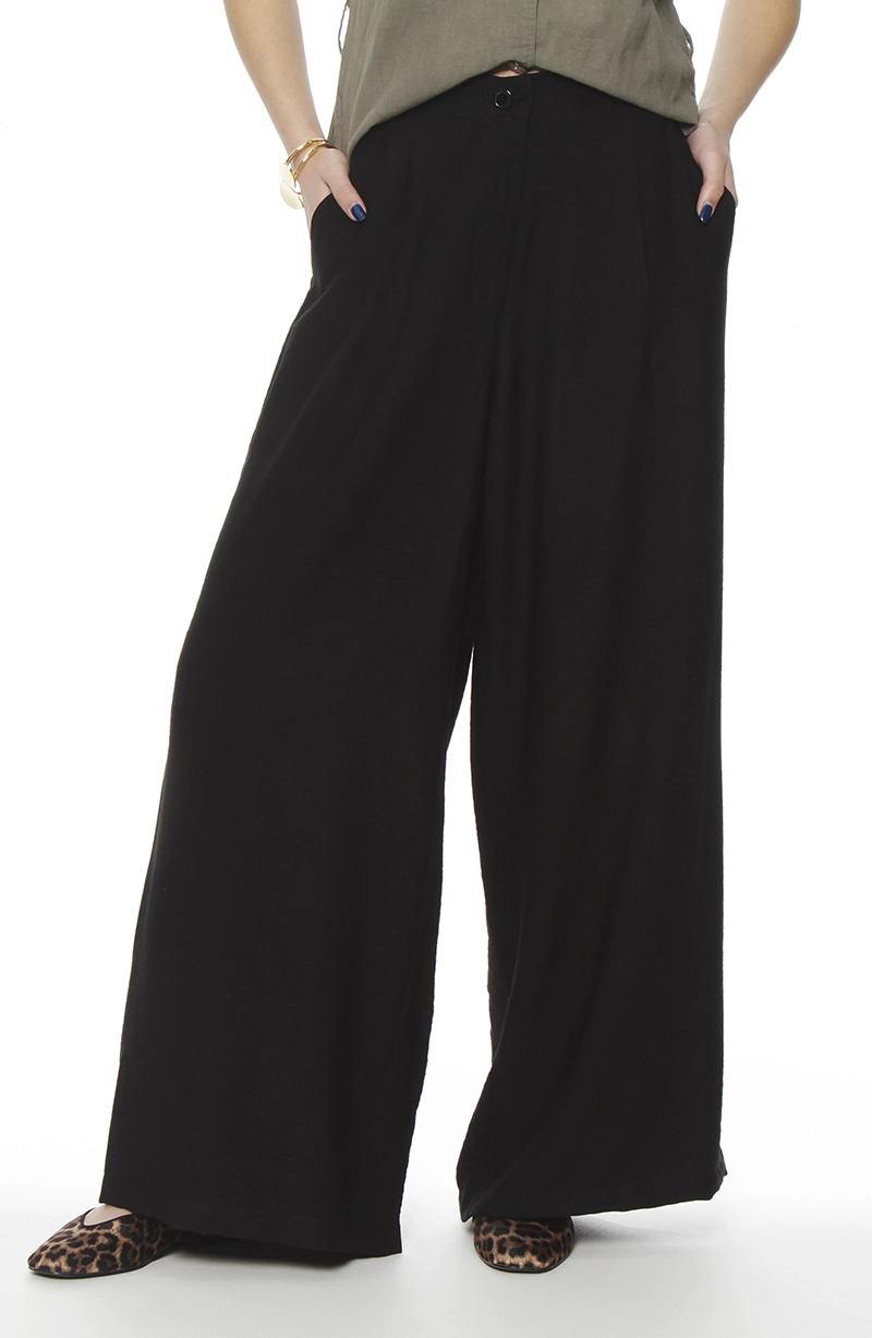 PANTALON WIDE LEG TIRO ALTO PRETINA BASICA 1 BOTON - 1
