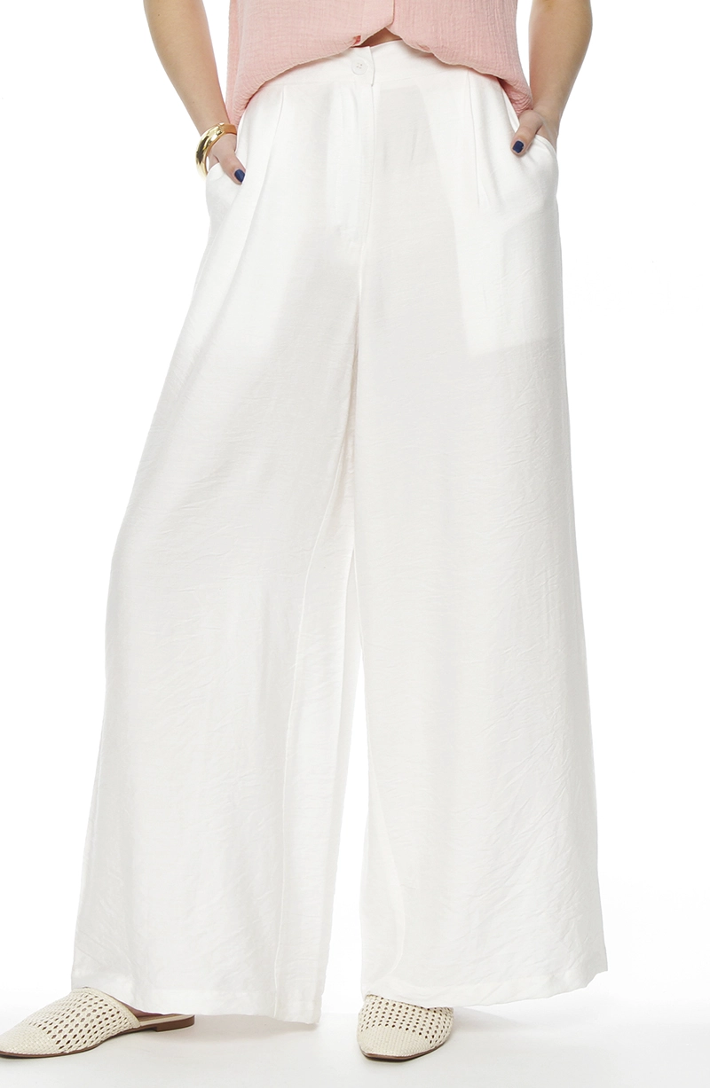 PANTALON WIDE LEG TIRO ALTO PRETINA BASICA 1 BOTON - 1
