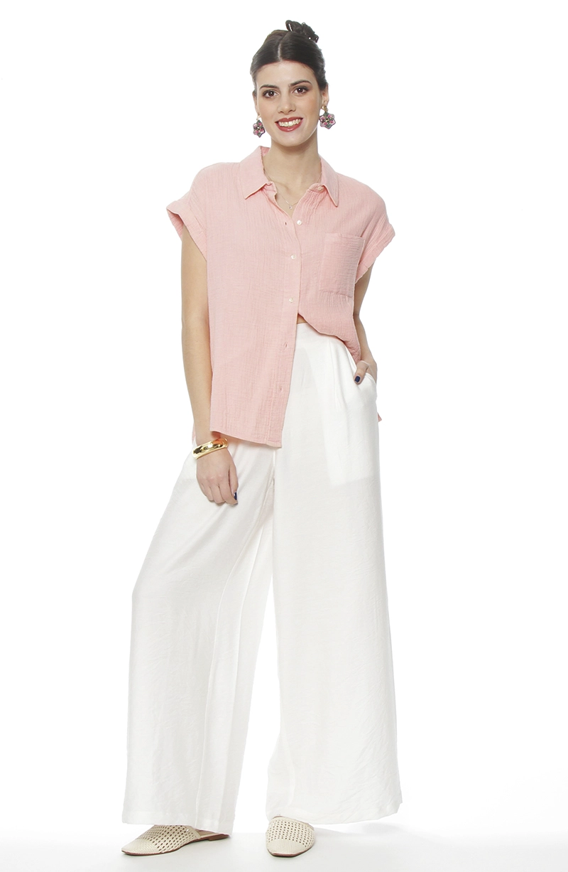 PANTALON WIDE LEG TIRO ALTO PRETINA BASICA 1 BOTON - 3