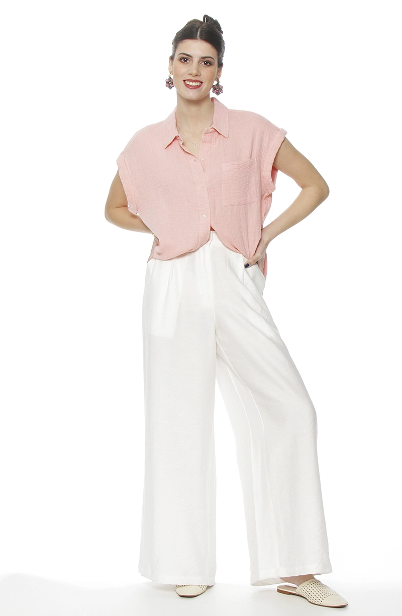PANTALON WIDE LEG TIRO ALTO PRETINA BASICA 1 BOTON - 4