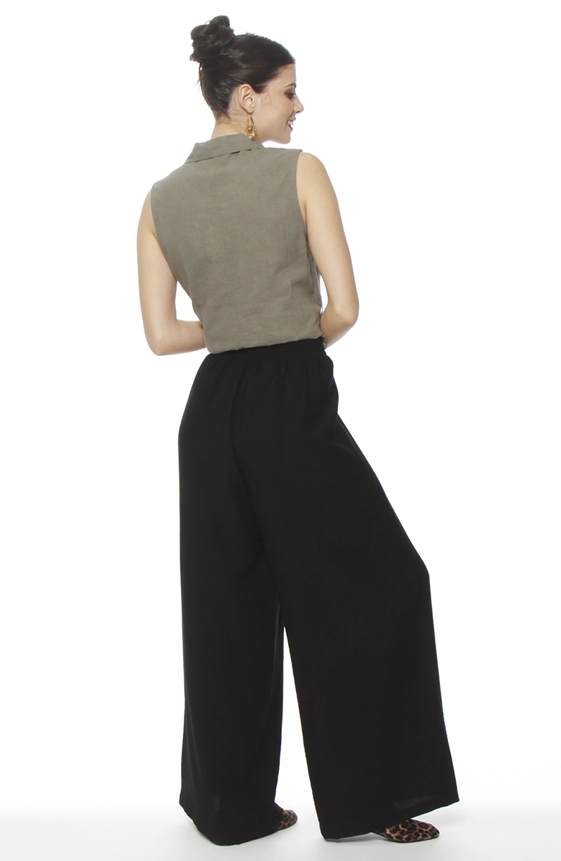 PANTALON WIDE LEG TIRO ALTO PRETINA BASICA 1 BOTON - 6