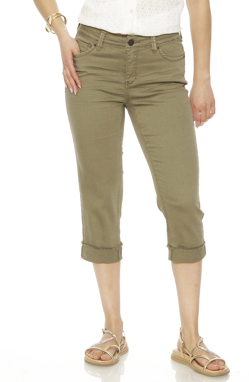 PANTALON CROP CON BASTA ROLL UP PRETINA BASICA UN BOTON - 1