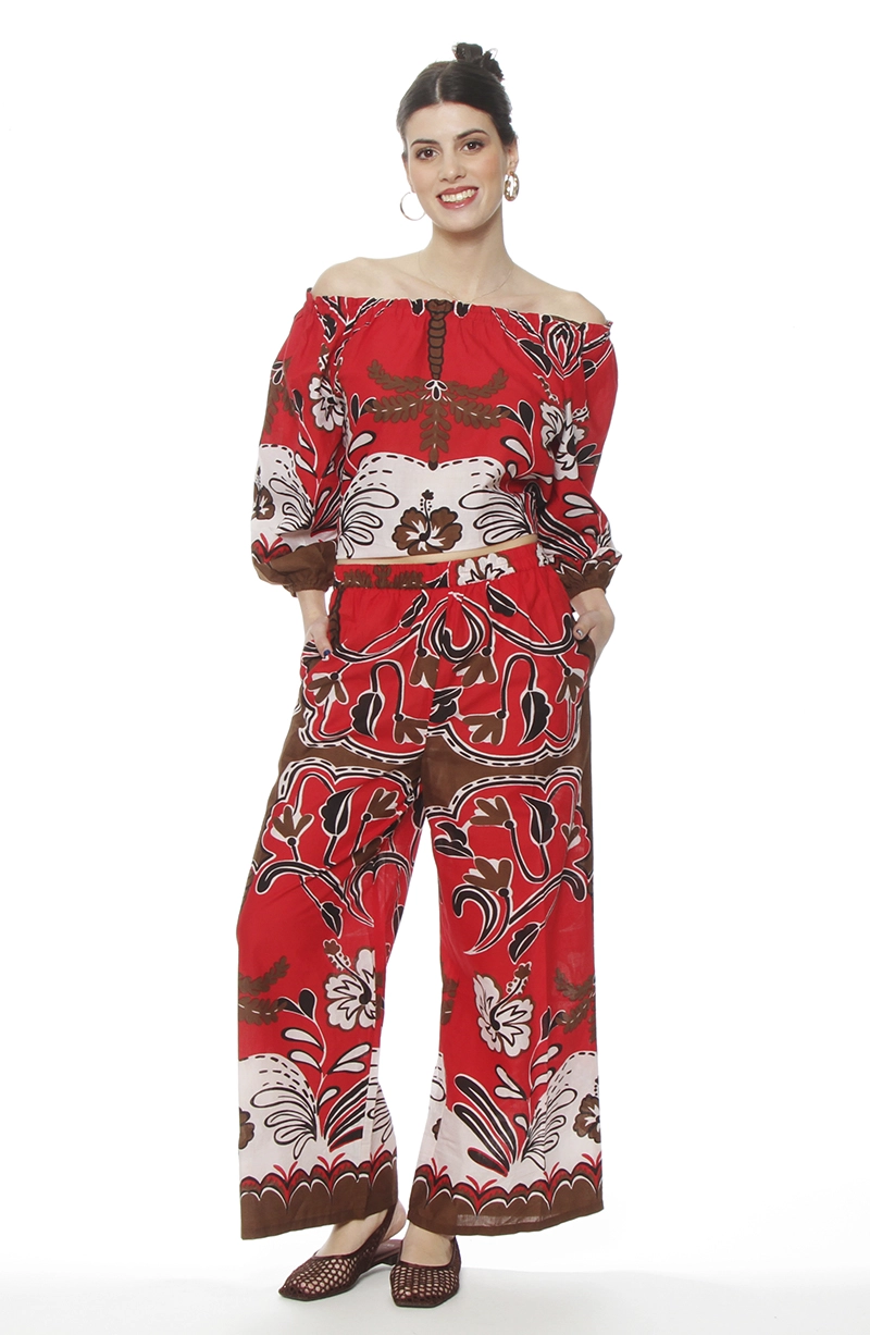 PANTALON WIDE LEG ESTAMPADO TIRO ALTO PRETINA BASICA - 3
