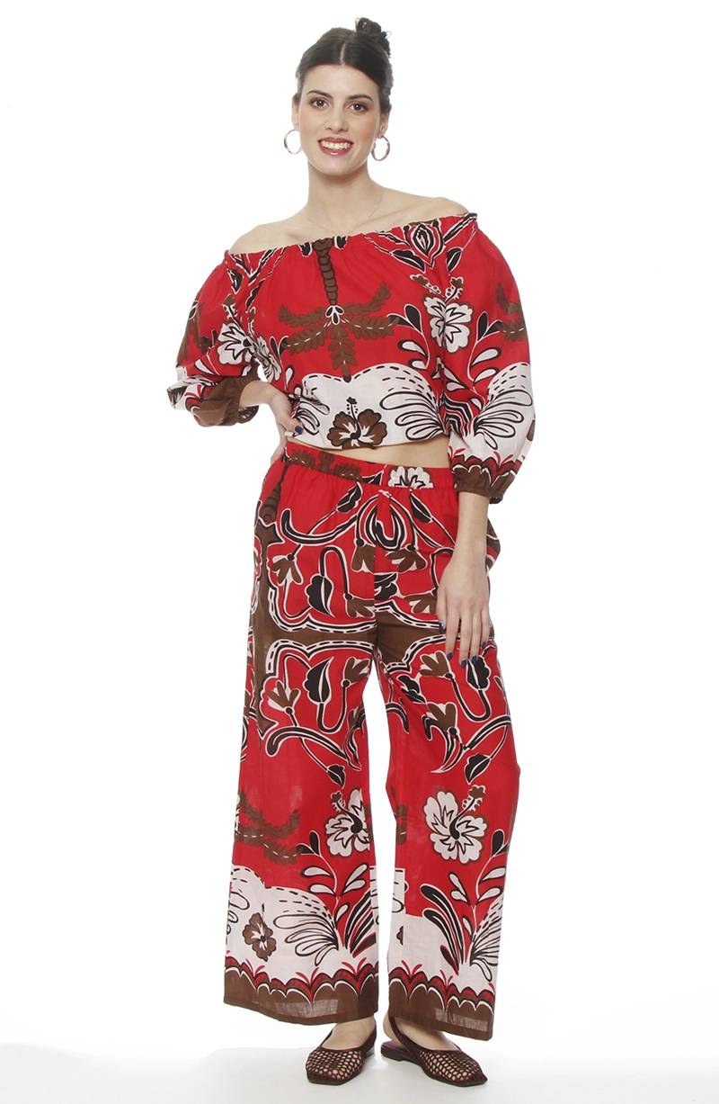 PANTALON WIDE LEG ESTAMPADO TIRO ALTO PRETINA BASICA - 4