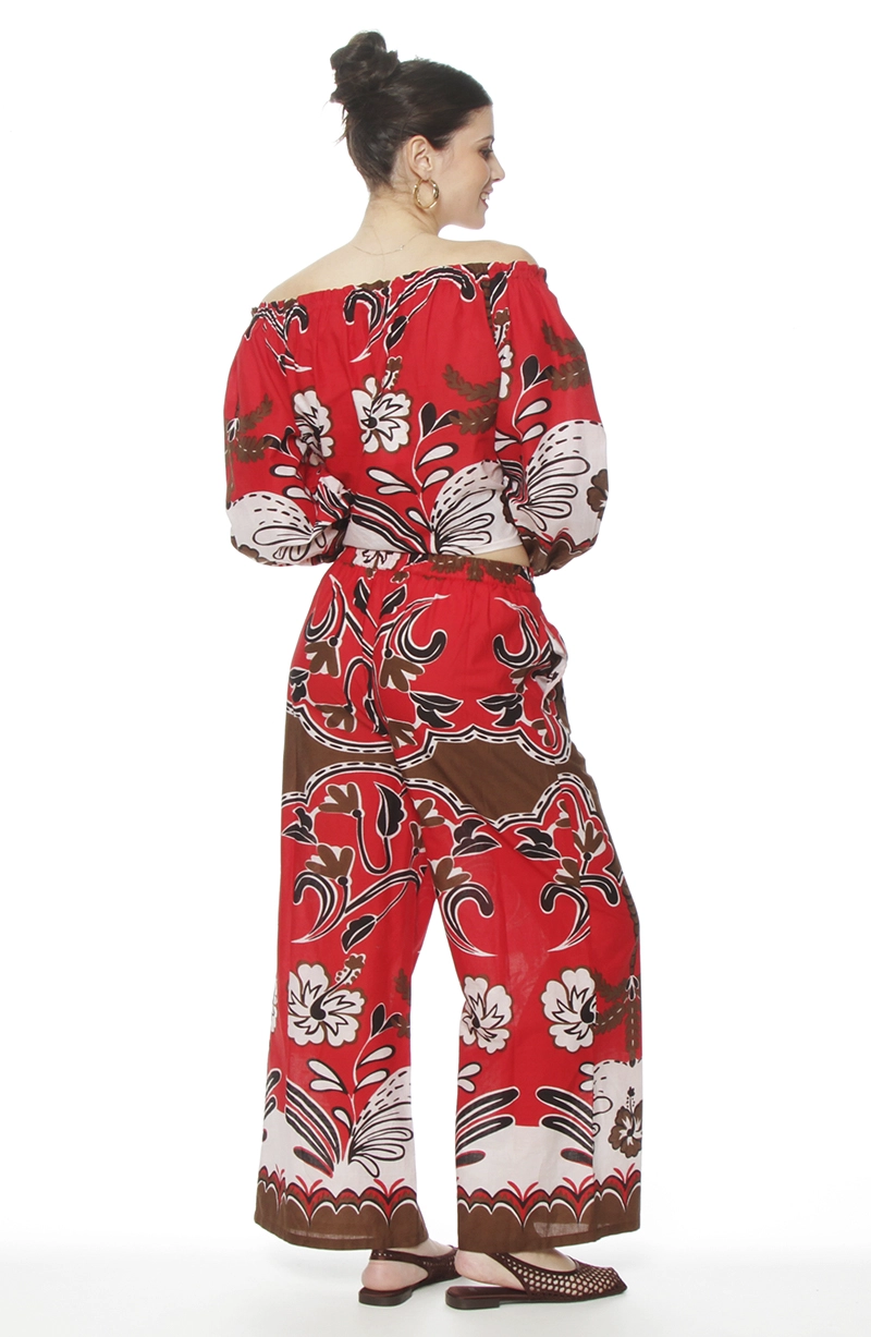 PANTALON WIDE LEG ESTAMPADO TIRO ALTO PRETINA BASICA - 6